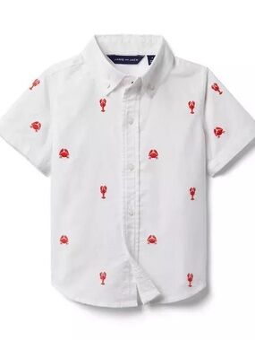 NWT Janie & Jack Embroidered Oxford Shirt Lobster Crab Beach Vacation Nantucke